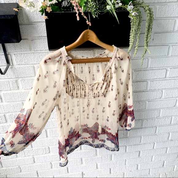 Vanilla Star Semi-Sheer Boho Long Sleeve Blouse Size Small - Picture 3 of 9